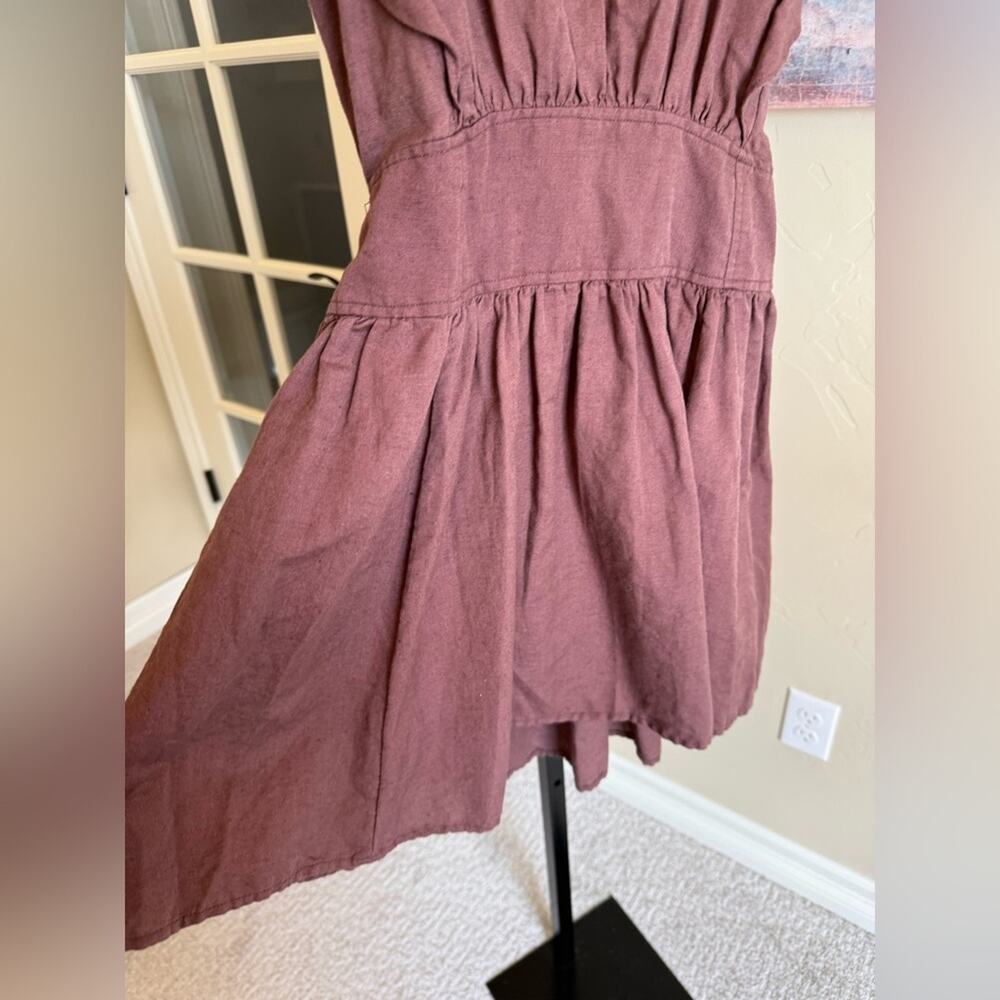 Free People Erin Tie Back Linen Mini Skater Dress Brown Women’s Size Small - Picture 6 of 8